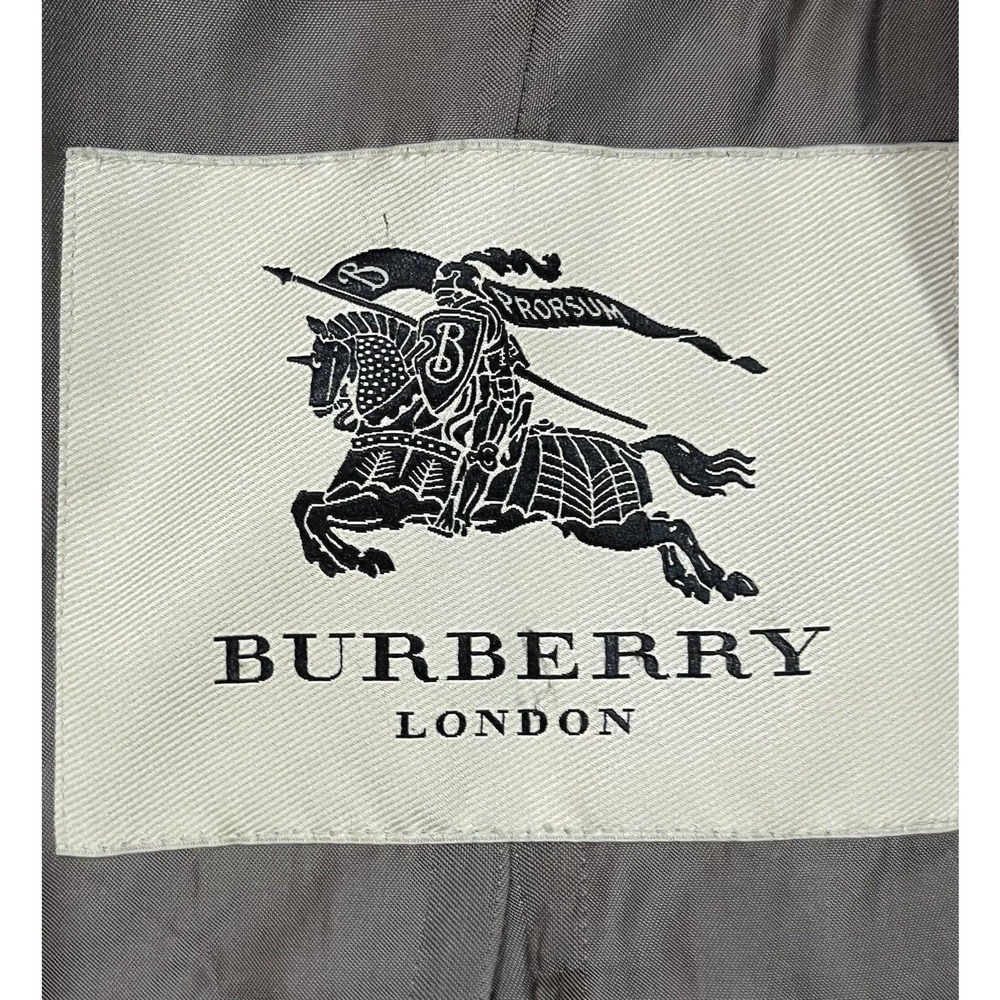 Burberry London Double Breasted Belted Gray Green Ruffled Trench Coat Sz US 6 - Picture 9 of 16